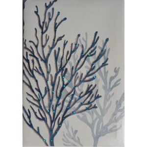 Wall Art Unframed CANVAS, BLUE CORAL embellished with 3-D sequins